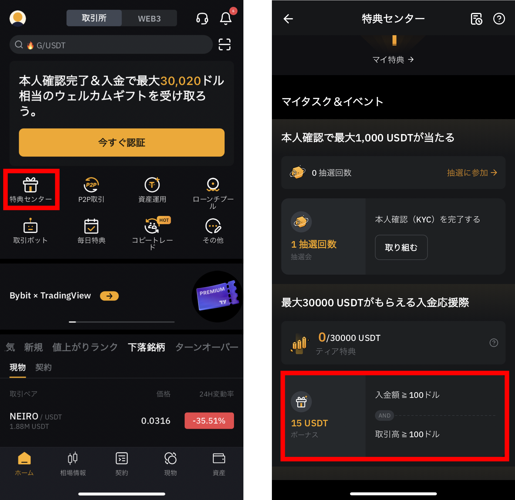 Bybit紹介コード特典の受け取り方手順3