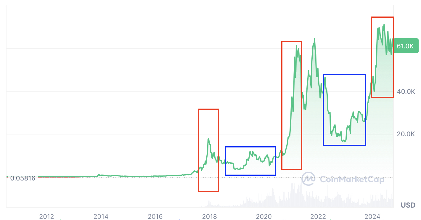 ビットコインのチャート バブルと冬の時代