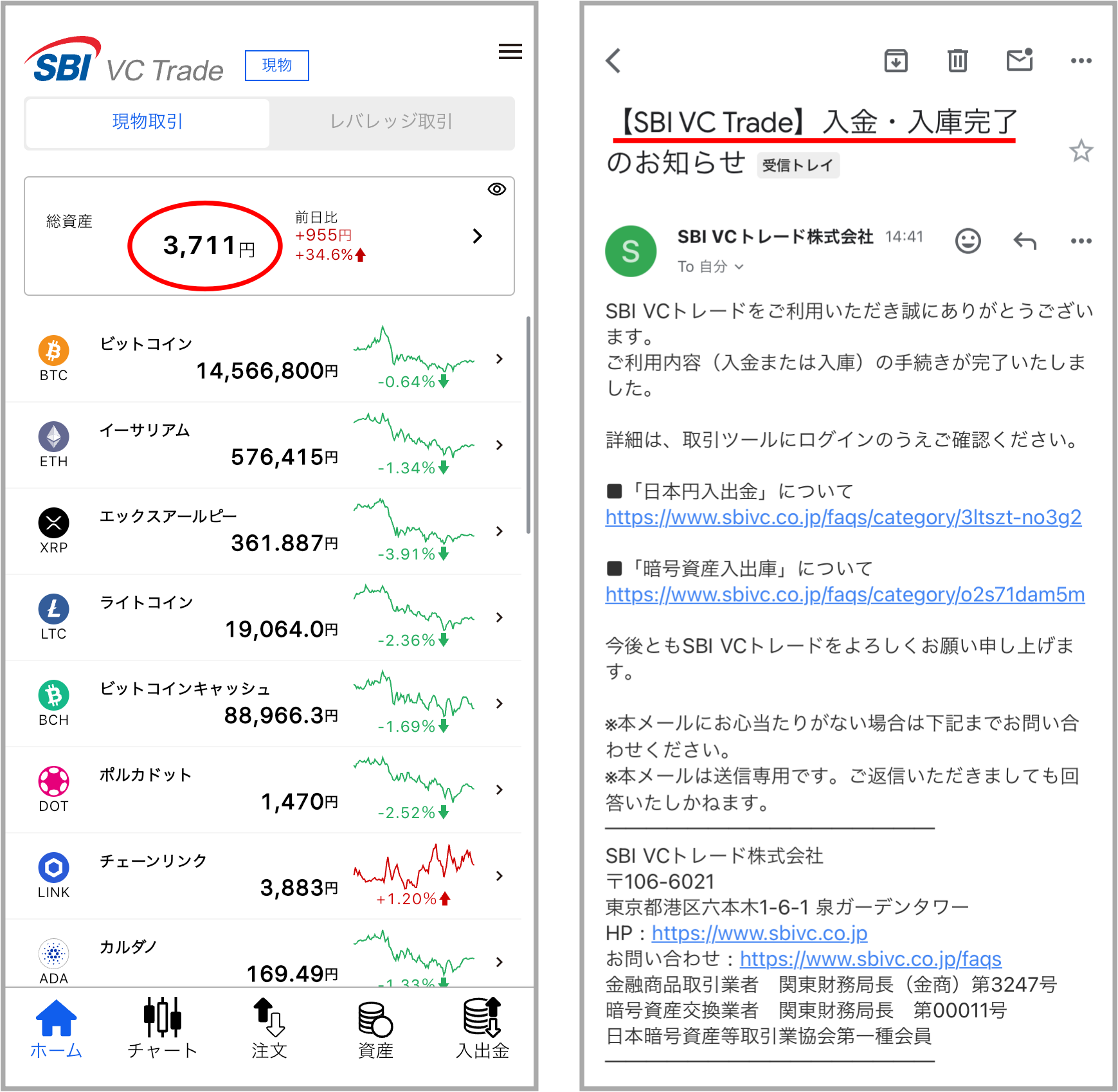 SBI VCトレードに日本円を入金する手順3(スマホアプリ)